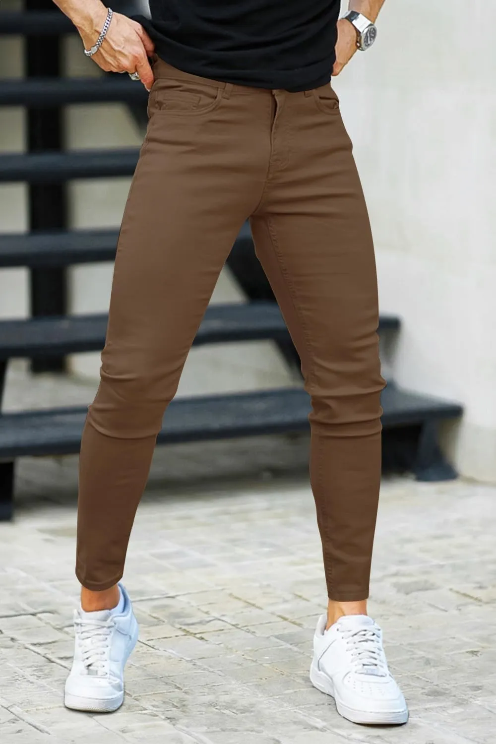 Mens Jeans Skinny Stretch Premium High Rise Colored Jeans Expandable Waist