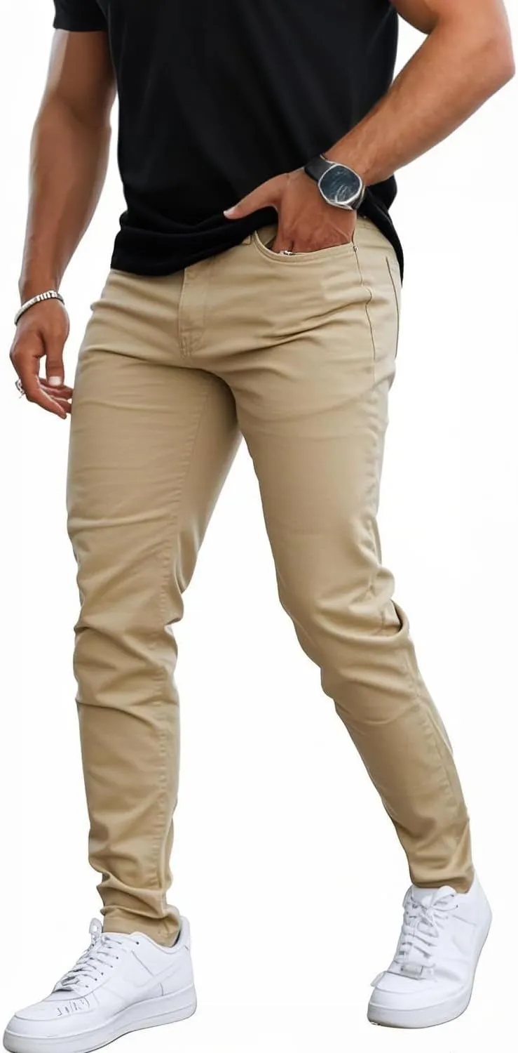 Mens Jeans Skinny Stretch Premium High Rise Colored Jeans Expandable Waist