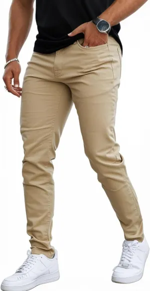 Mens Jeans Skinny Stretch Premium High Rise Colored Jeans Expandable Waist