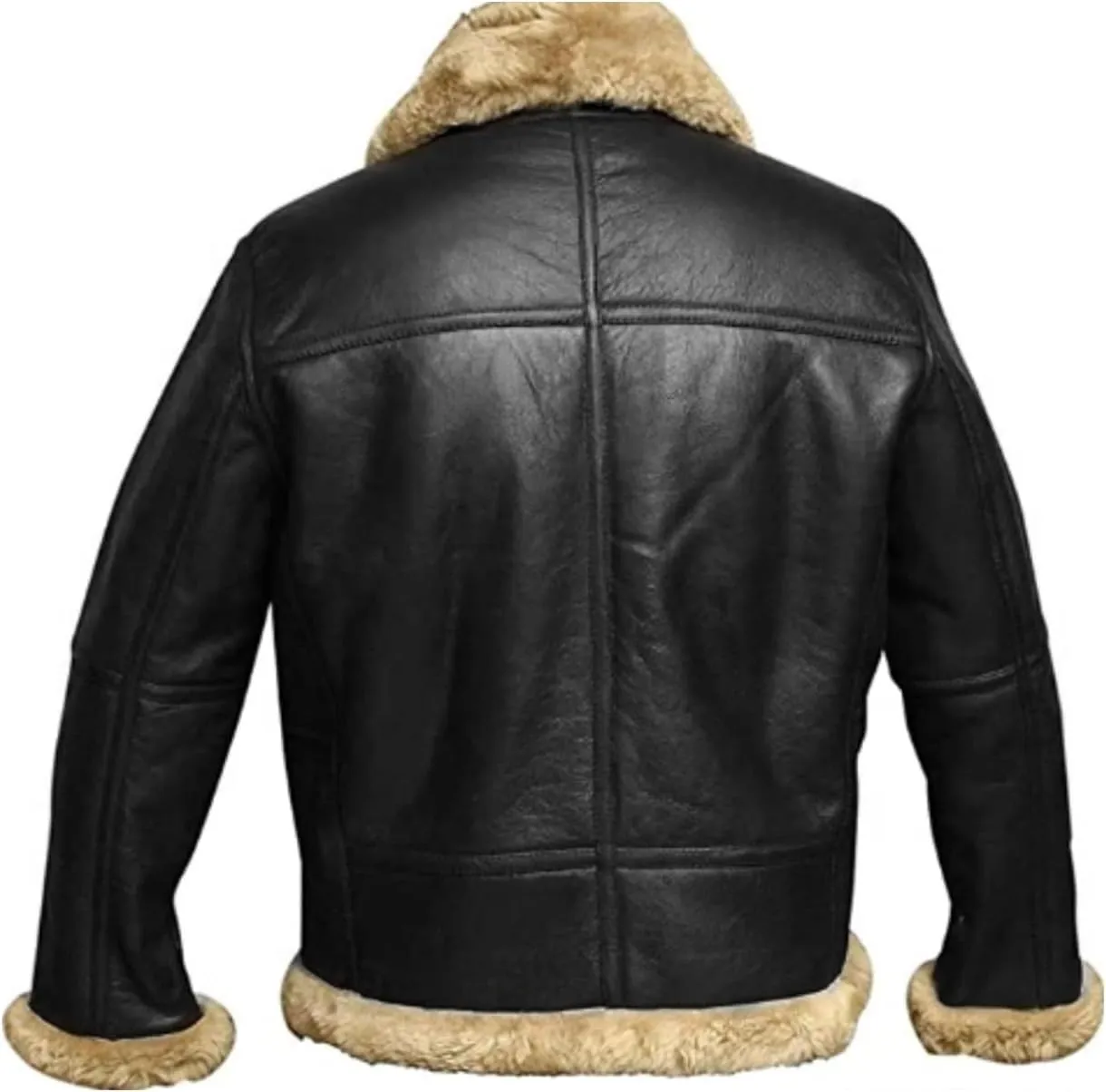 Mens Leather Bomber Jacket Faux Suede Fur Collar Jacket Shearling Sheepskin Trucker Coat Thicken Warm Coat Outwear