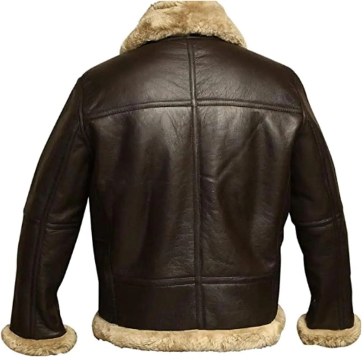 Mens Leather Bomber Jacket Faux Suede Fur Collar Jacket Shearling Sheepskin Trucker Coat Thicken Warm Coat Outwear