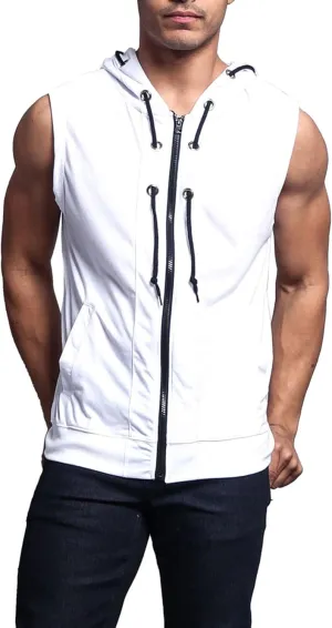 Men's Lightweight Athletic Casual Sleeveless Contrast Zipper Hoodie