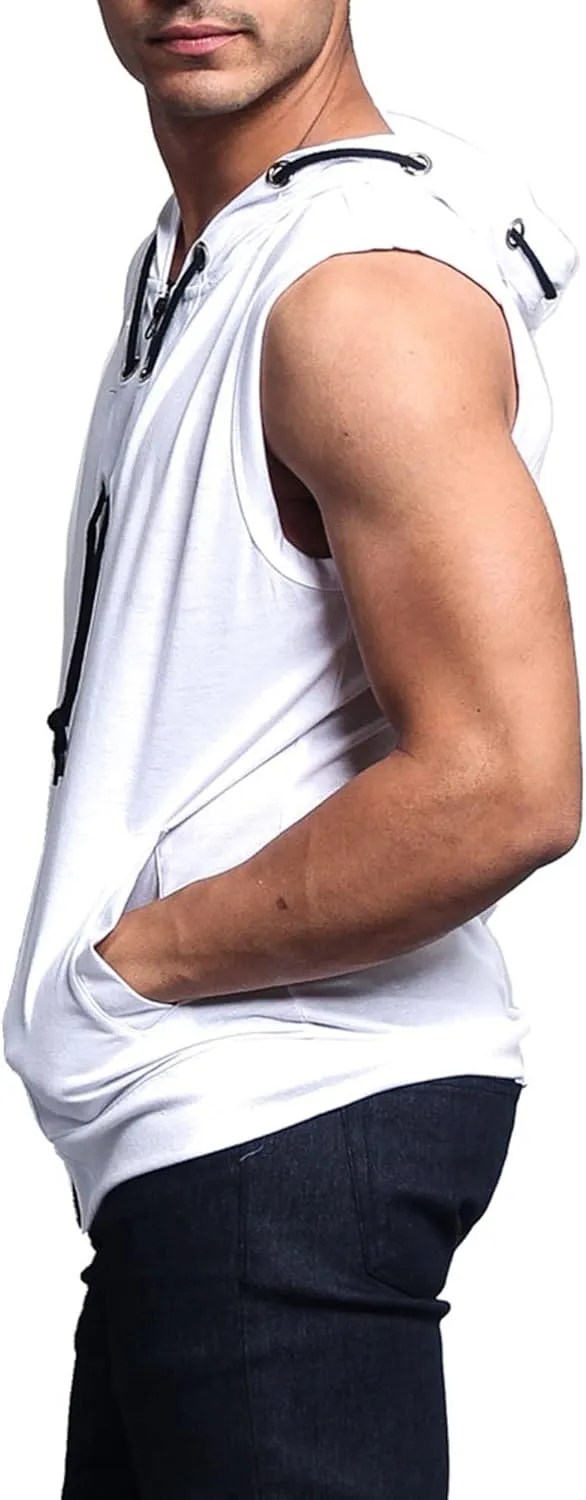 Men's Lightweight Athletic Casual Sleeveless Contrast Zipper Hoodie