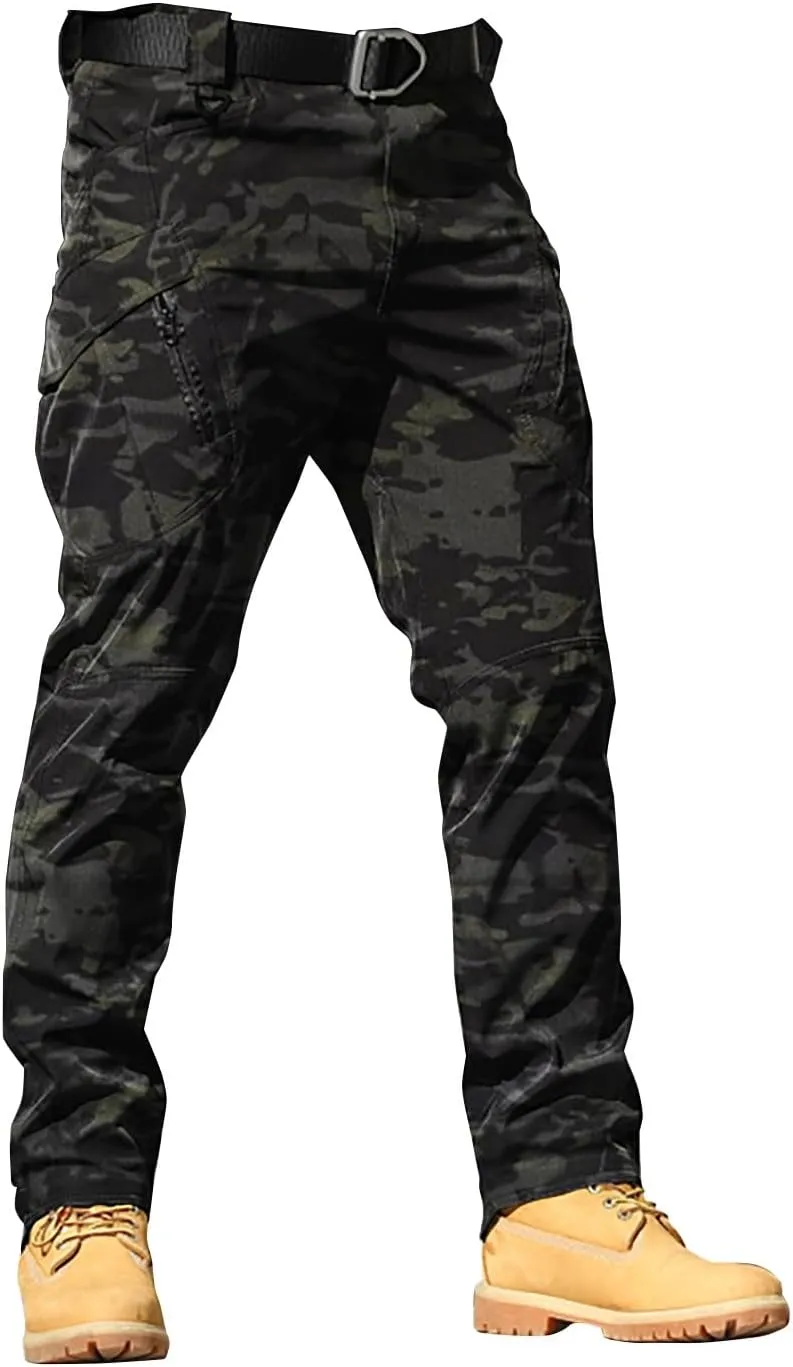 Mens Outdoor Hiking Cargo Pants Cotton Simple Solid Color Leisure High Street Elastic Men Athletic Joggers