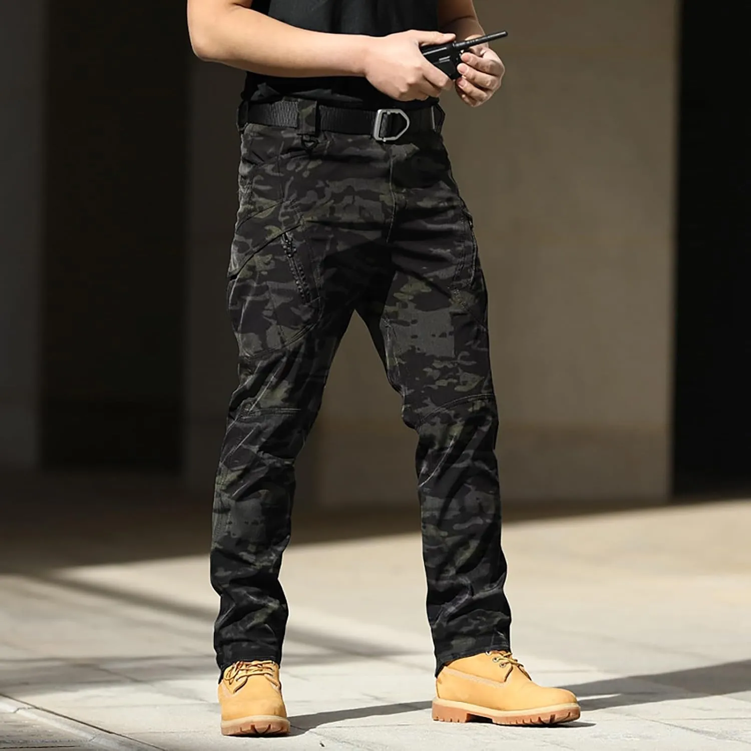 Mens Outdoor Hiking Cargo Pants Cotton Simple Solid Color Leisure High Street Elastic Men Athletic Joggers