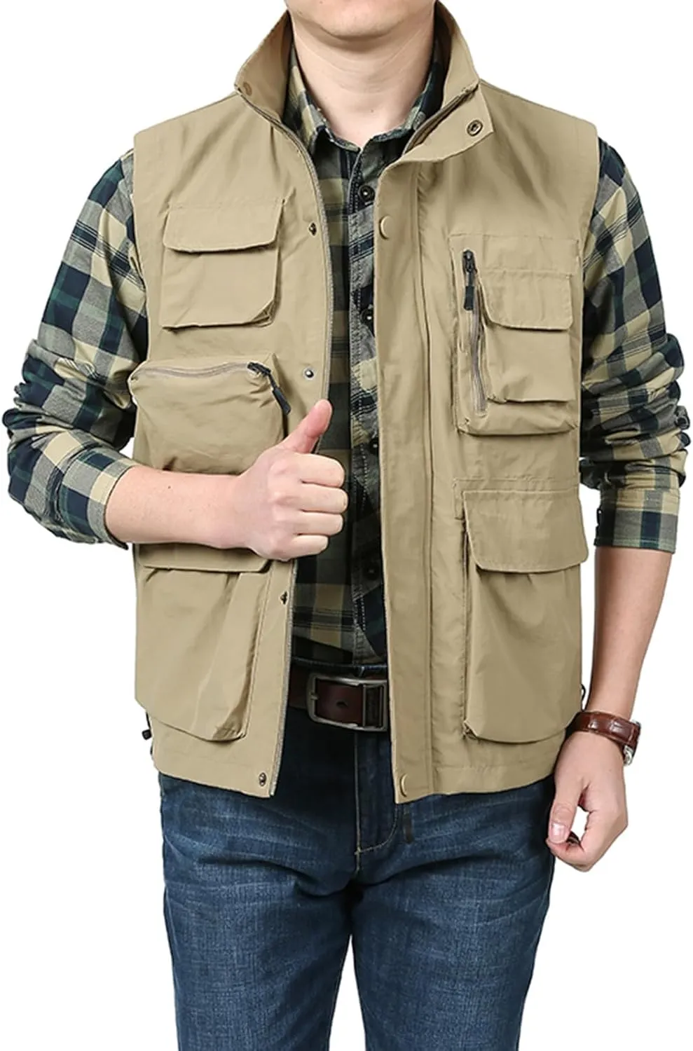Men's Outdoor Work Vest Big and Tall Multi-Pocket Twill Utility Vest Jacket Lightweight Cargo Safari Fishing Vests