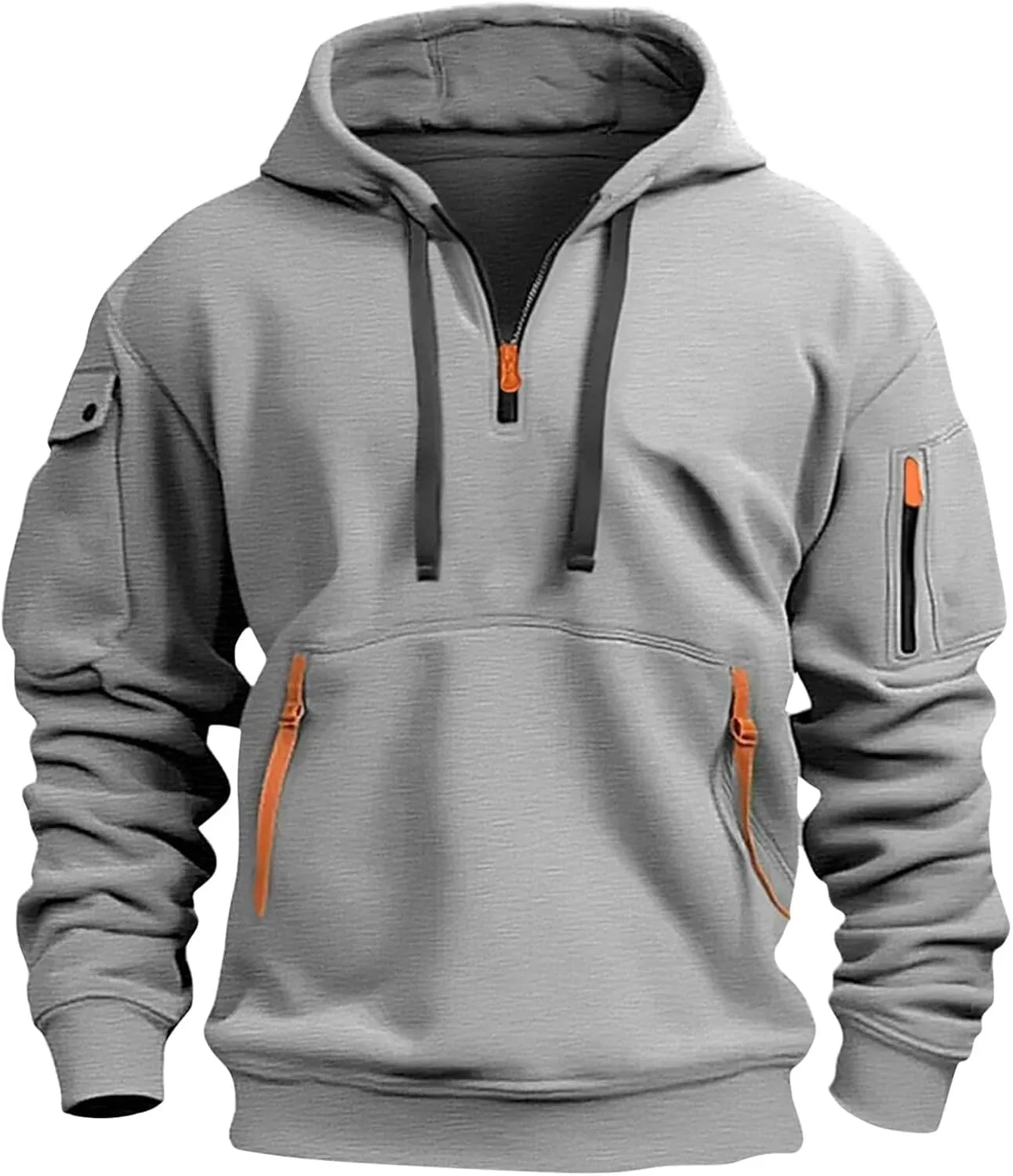 Mens Oversized Tactical Hoodie Fleece Quarter Zip Pullover Warm Work Hoodie Zip Pockets Plus Size Hooded Sweatshirt