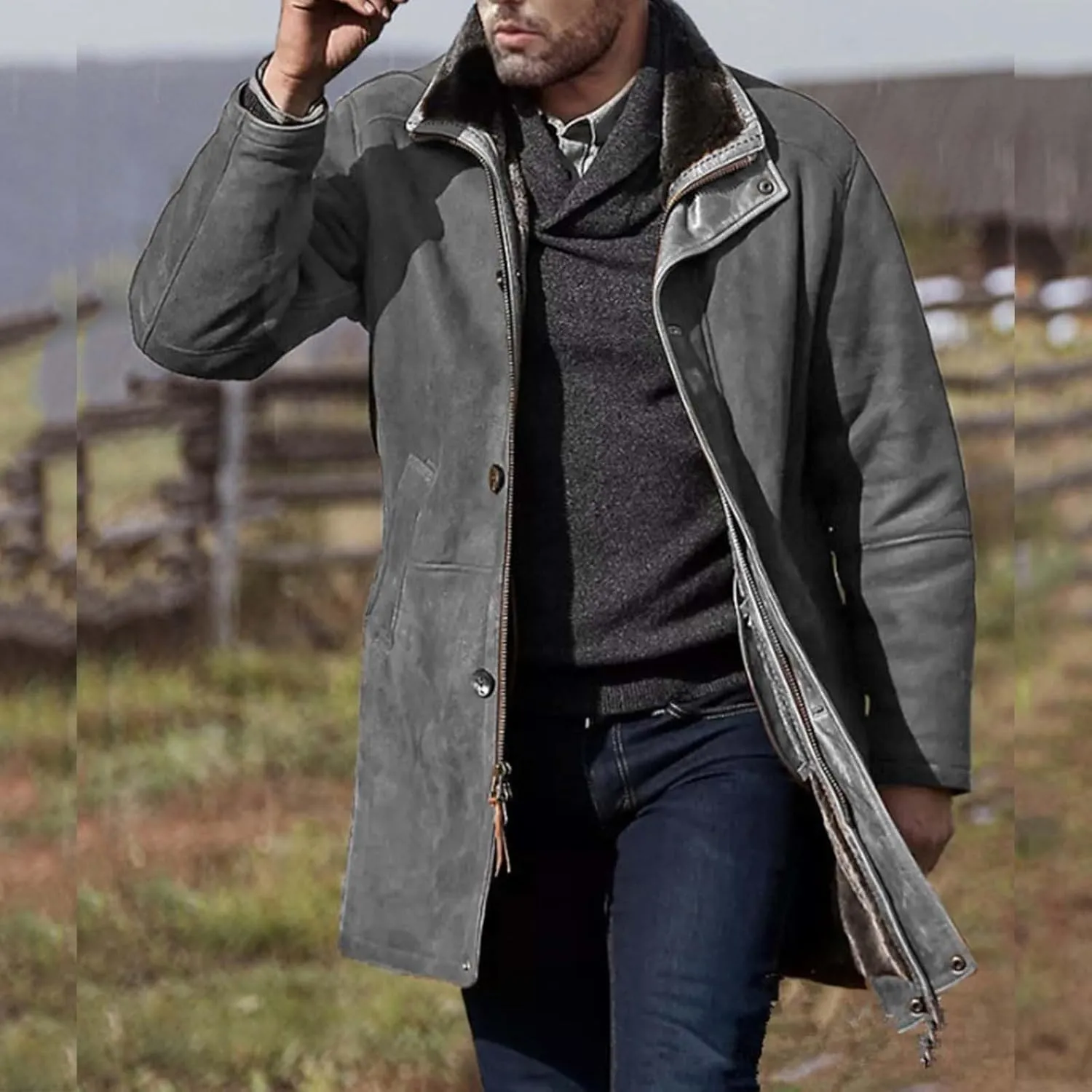 Men's Pea Coat Classic Long Trench Coat Coat Jacket Wool Long Sleeve Warm Coat Turn-down Collar Coat Warm Winter