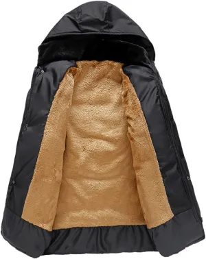 Mens Plush Thickened Cotton Padded Jacket Winter Hooded Warm Windproof Cotton Padded Jacket Jacket Men down