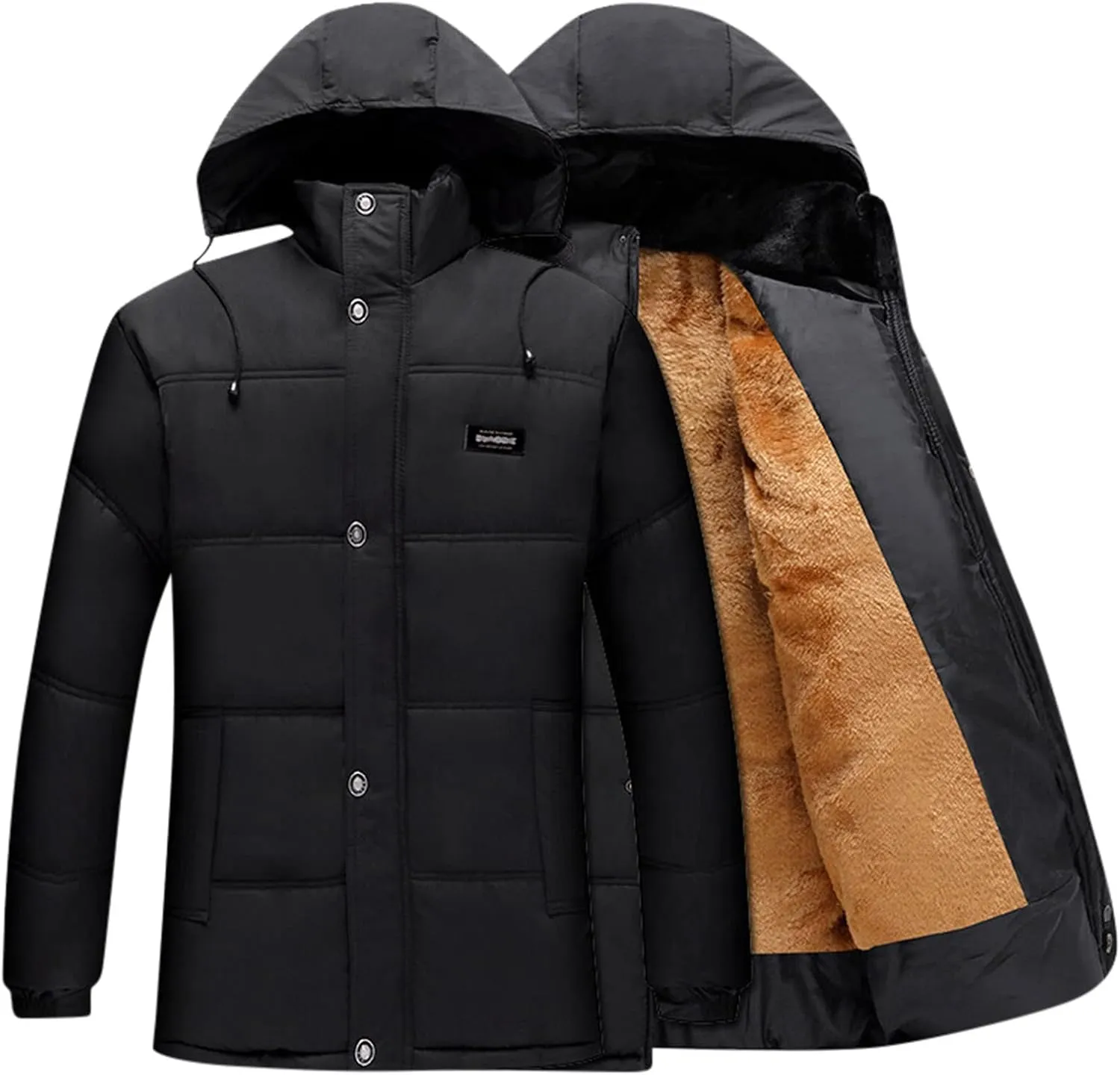 Mens Plush Thickened Cotton Padded Jacket Winter Hooded Warm Windproof Cotton Padded Jacket Jacket Men down