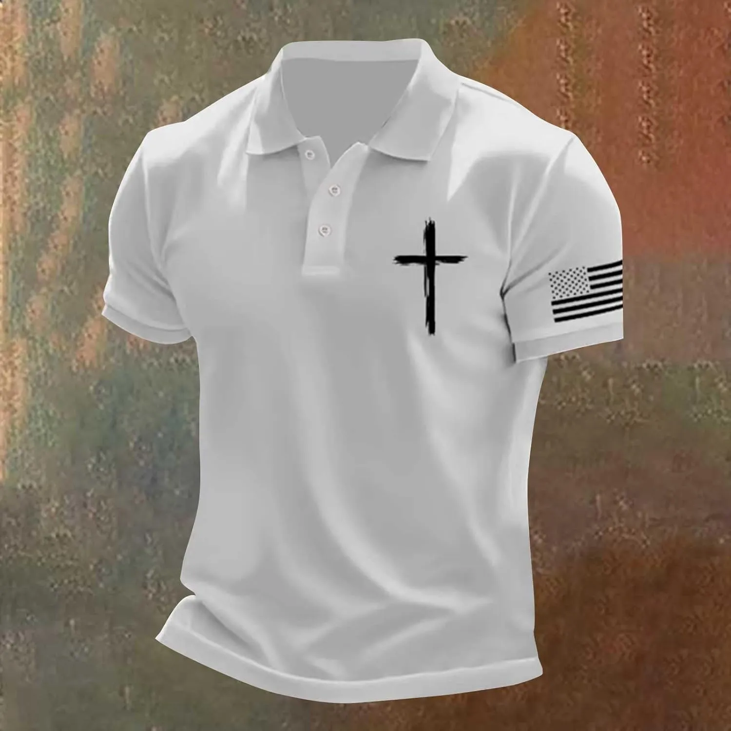 Mens Polo Shirts Short Sleeve American Flag Golf Shirt 4th of July Christian Cross USA Flag Tees 2025 Patriotic Tops