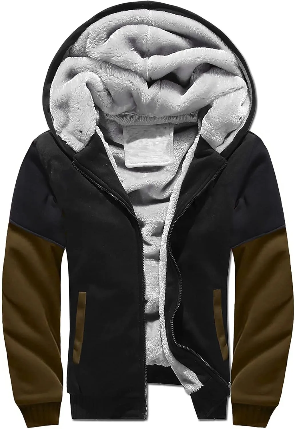 Mens Sherpa Hoodie Big And Tall Zip Up Jacket Heavyweight Fleece Lined Hooded Sweatshirt Warm Thick Winter Coat