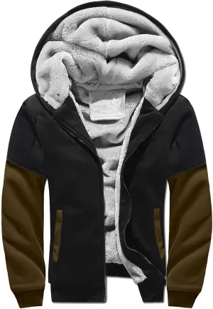 Mens Sherpa Hoodie Big And Tall Zip Up Jacket Heavyweight Fleece Lined Hooded Sweatshirt Warm Thick Winter Coat