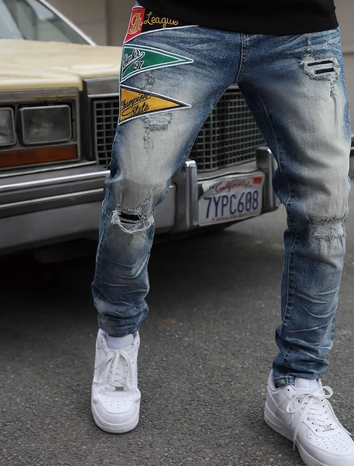 Men's Slim Fit Jeans Skinny Stretch Ripped Jeans Streetwear Distressed Destoryed Denim Pants