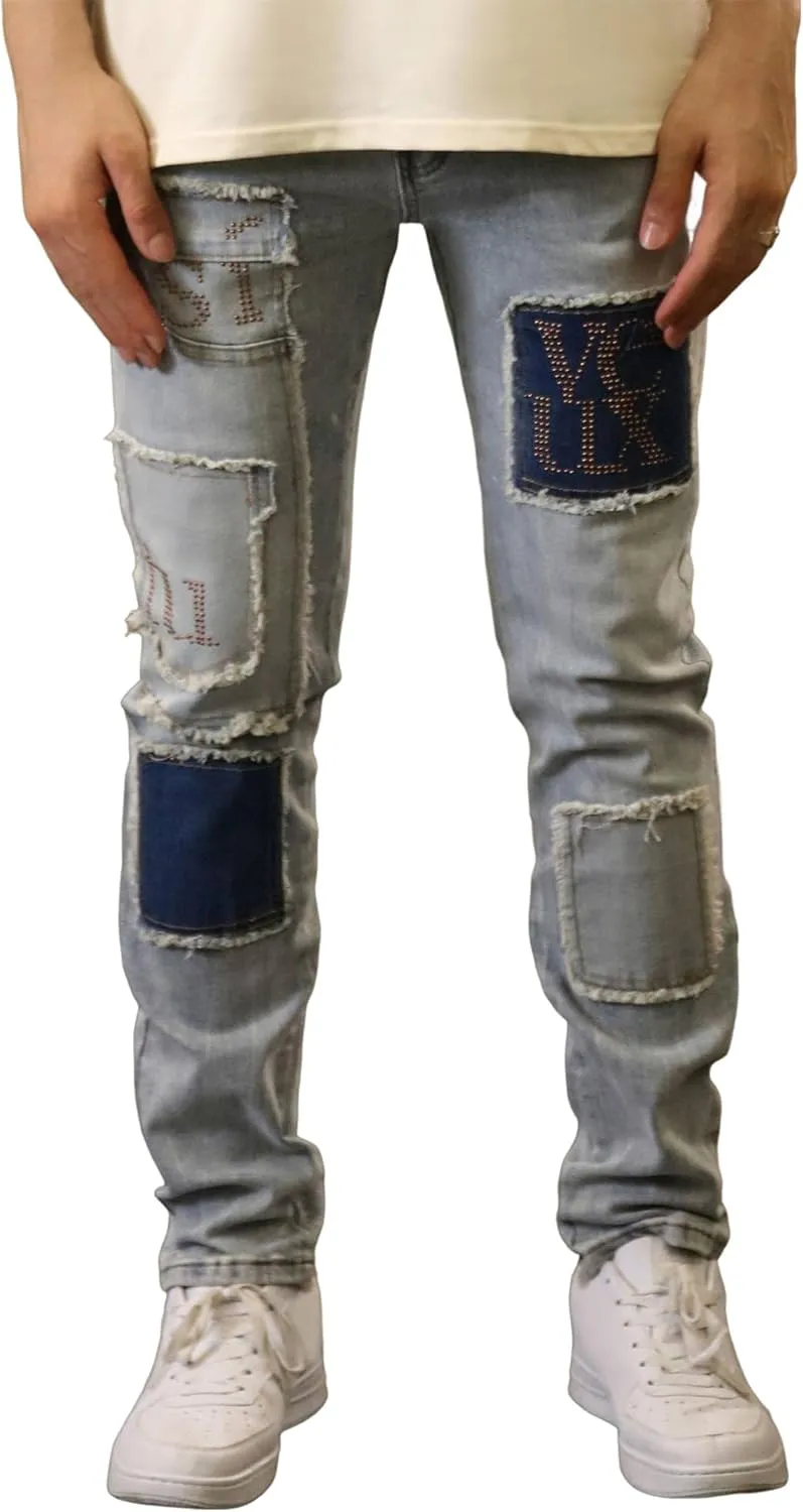 Men's Slim Fit Jeans Skinny Stretch Ripped Jeans Streetwear Distressed Destoryed Denim Pants