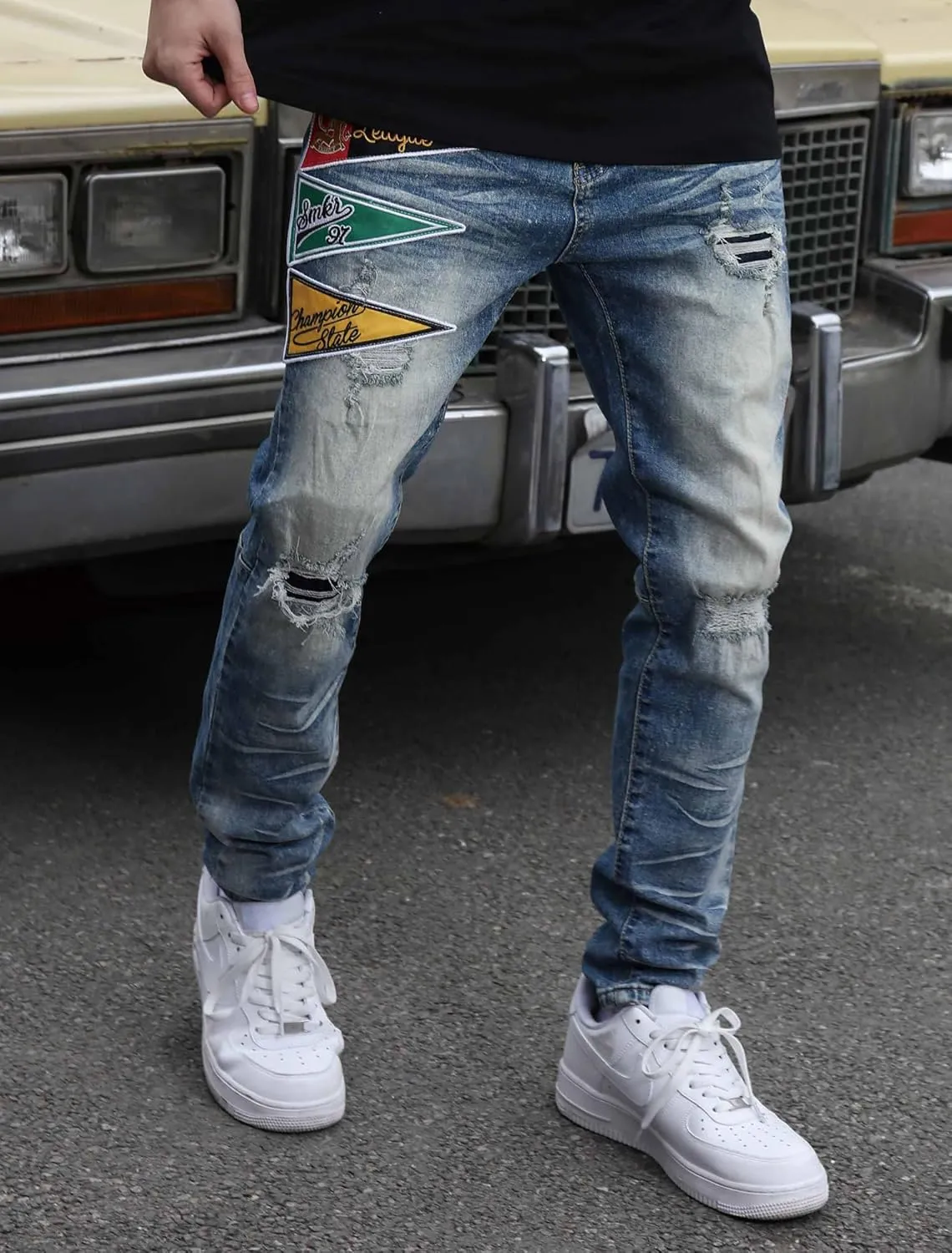 Men's Slim Fit Jeans Skinny Stretch Ripped Jeans Streetwear Distressed Destoryed Denim Pants
