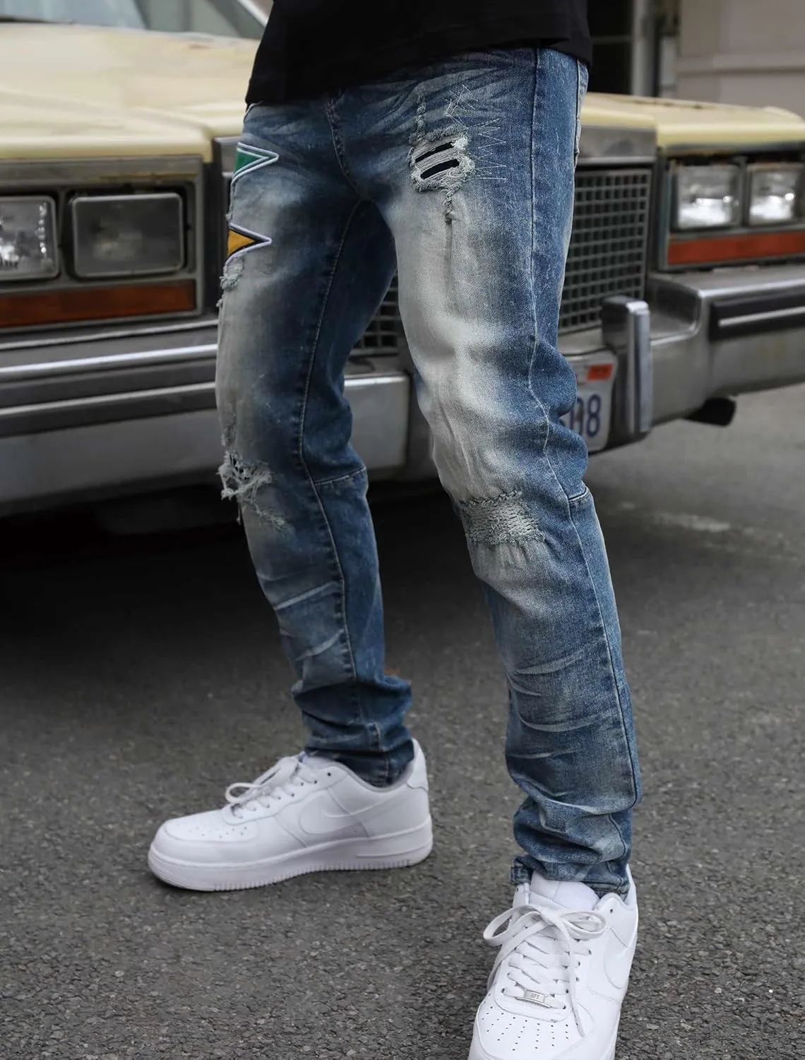 Men's Slim Fit Jeans Skinny Stretch Ripped Jeans Streetwear Distressed Destoryed Denim Pants