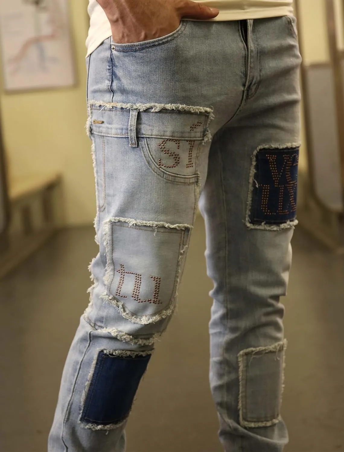 Men's Slim Fit Jeans Skinny Stretch Ripped Jeans Streetwear Distressed Destoryed Denim Pants