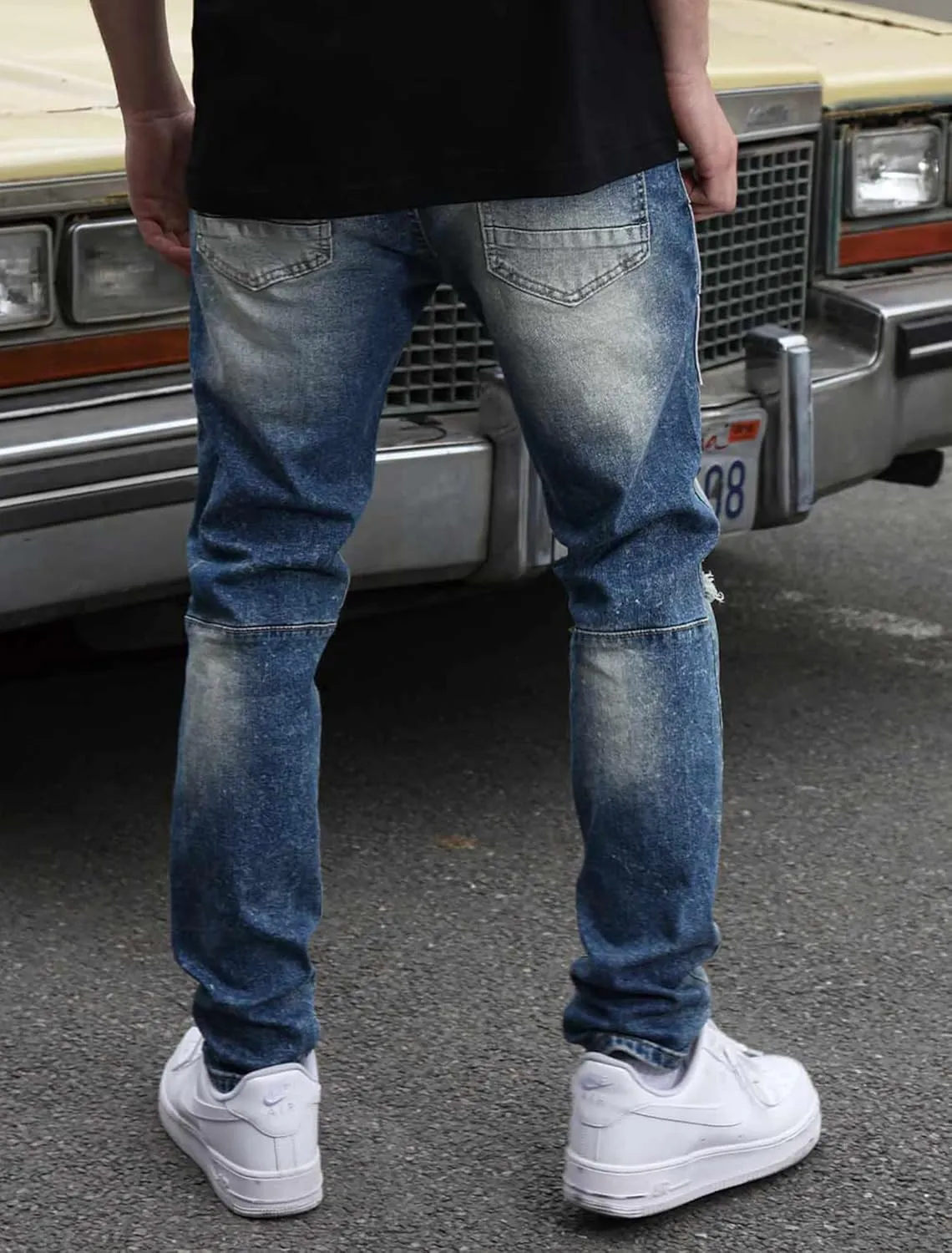 Men's Slim Fit Jeans Skinny Stretch Ripped Jeans Streetwear Distressed Destoryed Denim Pants
