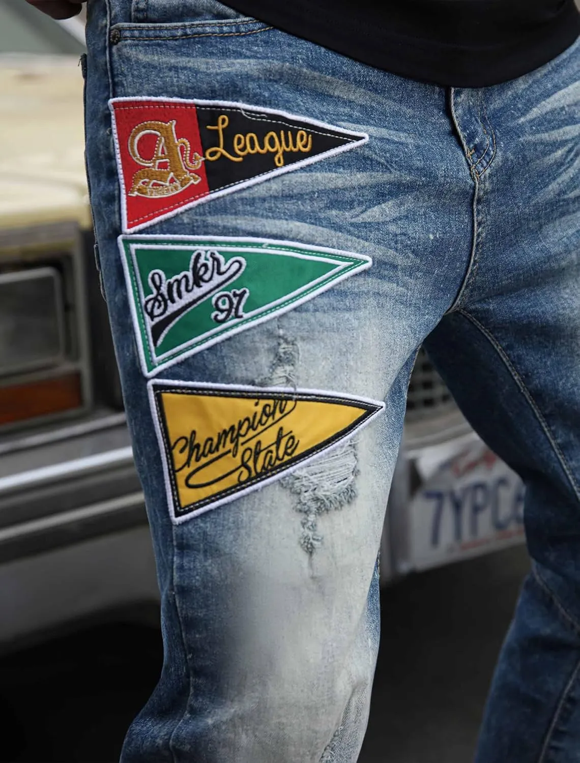 Men's Slim Fit Jeans Skinny Stretch Ripped Jeans Streetwear Distressed Destoryed Denim Pants
