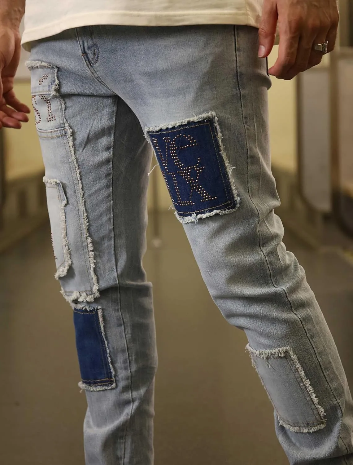 Men's Slim Fit Jeans Skinny Stretch Ripped Jeans Streetwear Distressed Destoryed Denim Pants