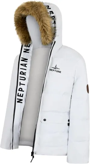 Men's Thickened Bread Cloth Faux- Hooded Letter Print Full-Zipper Padded Plus Size Cotton Coat Jacket Small Mens