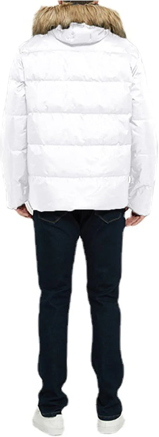 Men's Thickened Bread Cloth Faux- Hooded Letter Print Full-Zipper Padded Plus Size Cotton Coat Jacket Small Mens