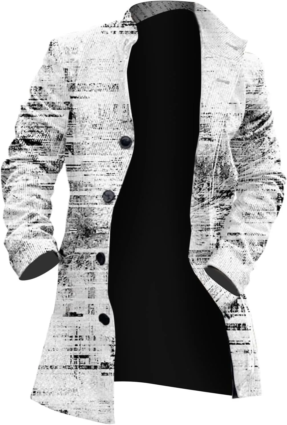Men's Tweed Trench Coat Notched Collar Single Breasted Overcoat Vintage Big And Tall Warm Winter Plaid Midi Jackets