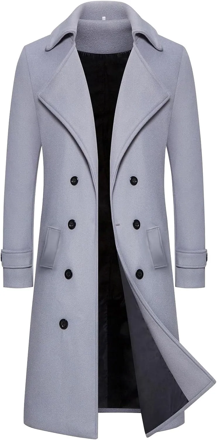 Men's Winter Classic Long Jacket Warm Trench Single Breasted Overcoat with Pockets