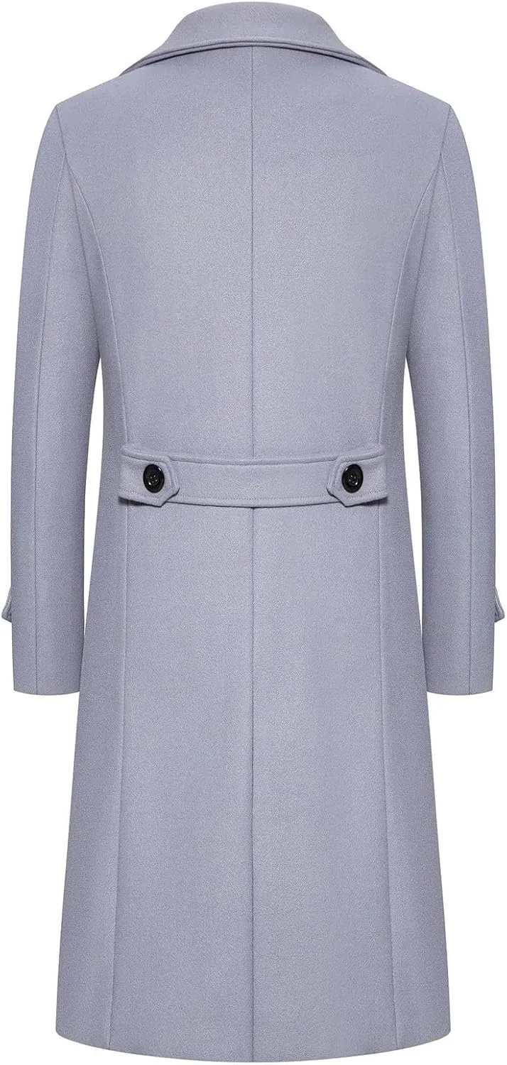 Men's Winter Classic Long Jacket Warm Trench Single Breasted Overcoat with Pockets