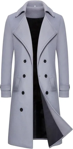 Men's Winter Classic Long Jacket Warm Trench Single Breasted Overcoat with Pockets