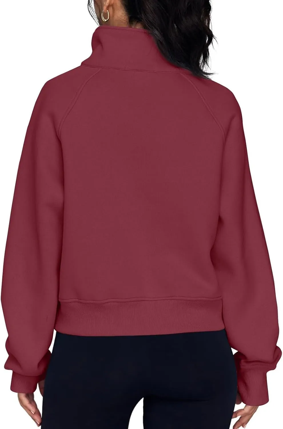midelxp Womens Cropped Zip Up Hoodie Casual Fleece Stand Collar Sweatshirt Loose Quarter Zip Long Sleeve Pullover Sports Top