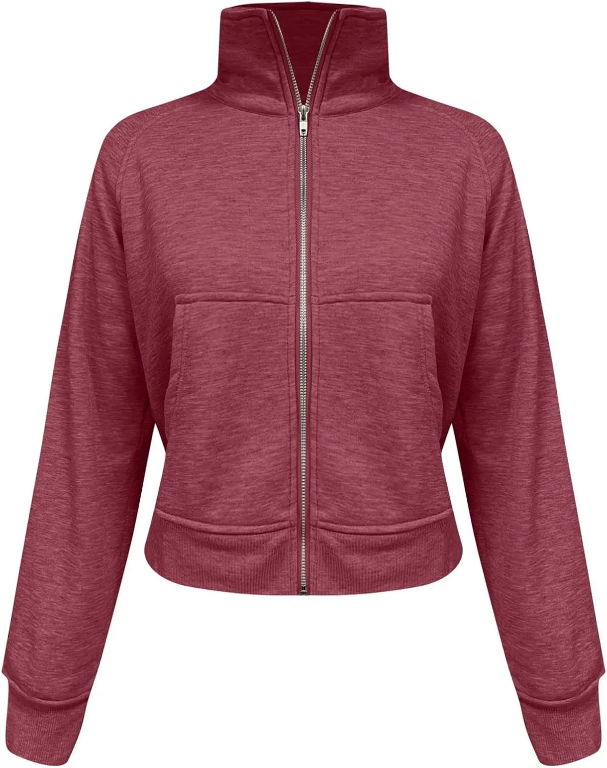 midelxp Womens Cropped Zip Up Hoodie Casual Fleece Stand Collar Sweatshirt Loose Quarter Zip Long Sleeve Pullover Sports Top