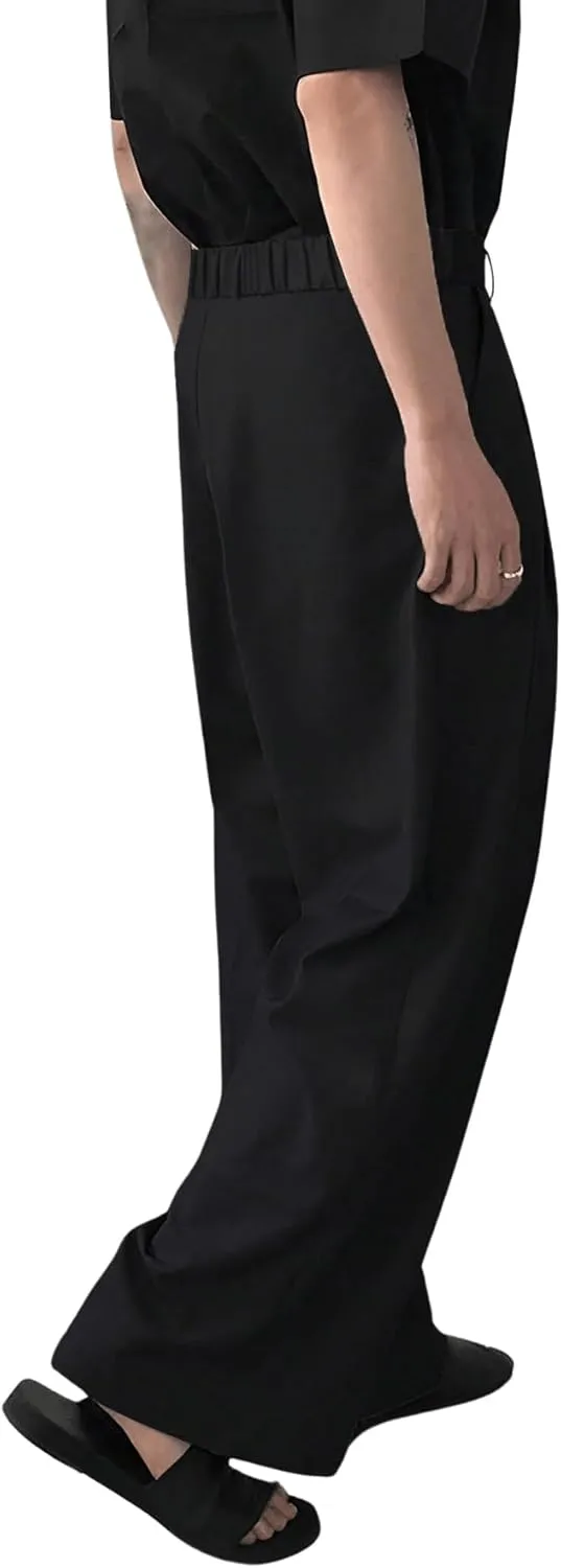 Milumia Men's High Waisted Wide Leg Pants Zipper Fly Loose Casual Trousers