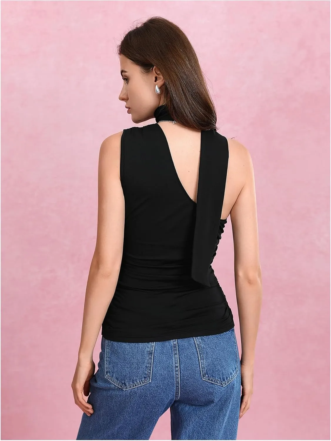 Milumia Women Y2K Going Out Club Rave Halter Scarf Top Shirt Ruched Sleeveless Off One Shouler Tank Top