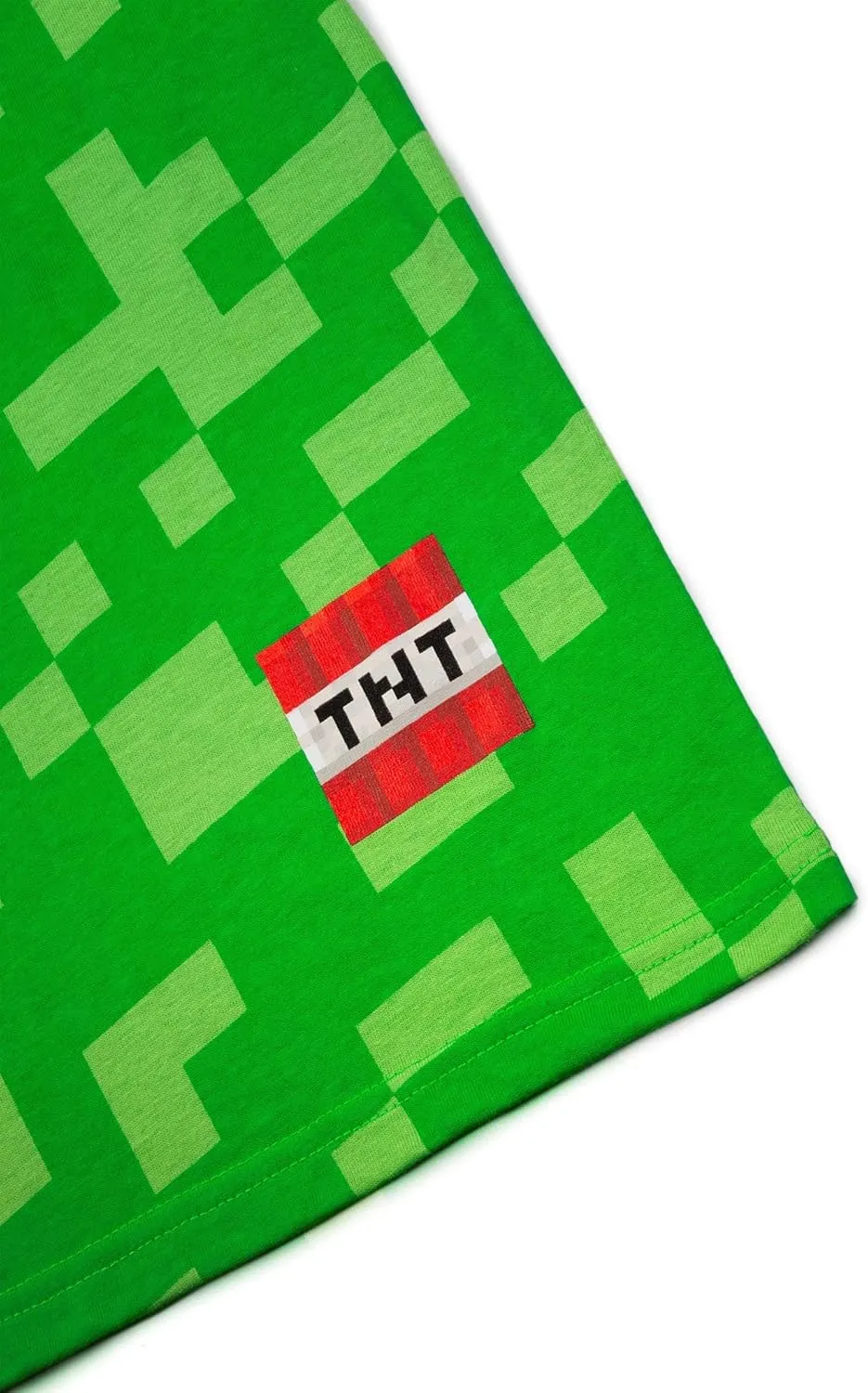 Minecraft Boys Costume Short Set with Black TNT Short and Mincraft Logo on Green Hooded T-Shirt