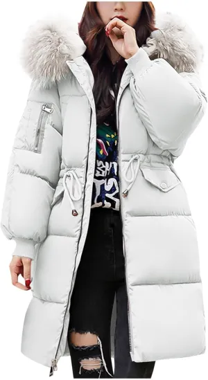 Mmoneyake Winter Coats for Women Oversize Warm Parka Jackets Long Thickened Down Jacket Overcoat Outerwear with Fur Hood