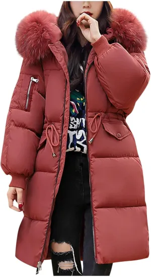 Mmoneyake Winter Coats for Women Oversize Warm Parka Jackets Long Thickened Down Jacket Overcoat Outerwear with Fur Hood