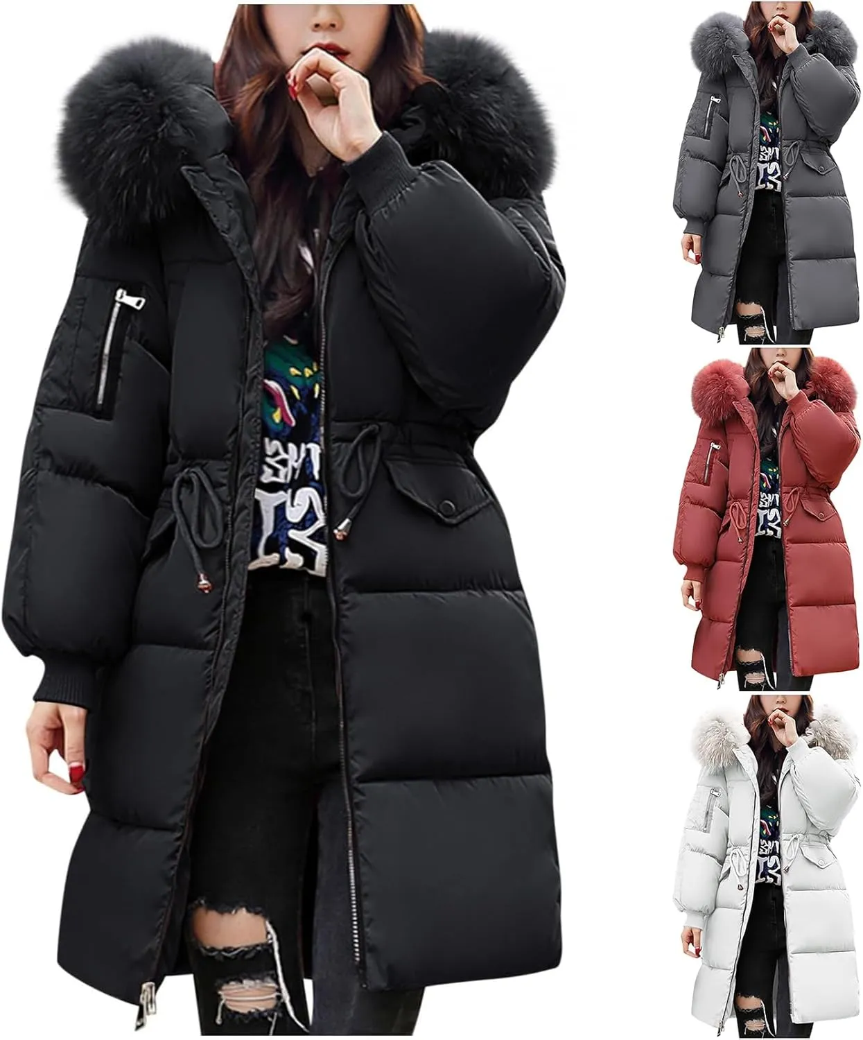 Mmoneyake Winter Coats for Women Oversize Warm Parka Jackets Long Thickened Down Jacket Overcoat Outerwear with Fur Hood