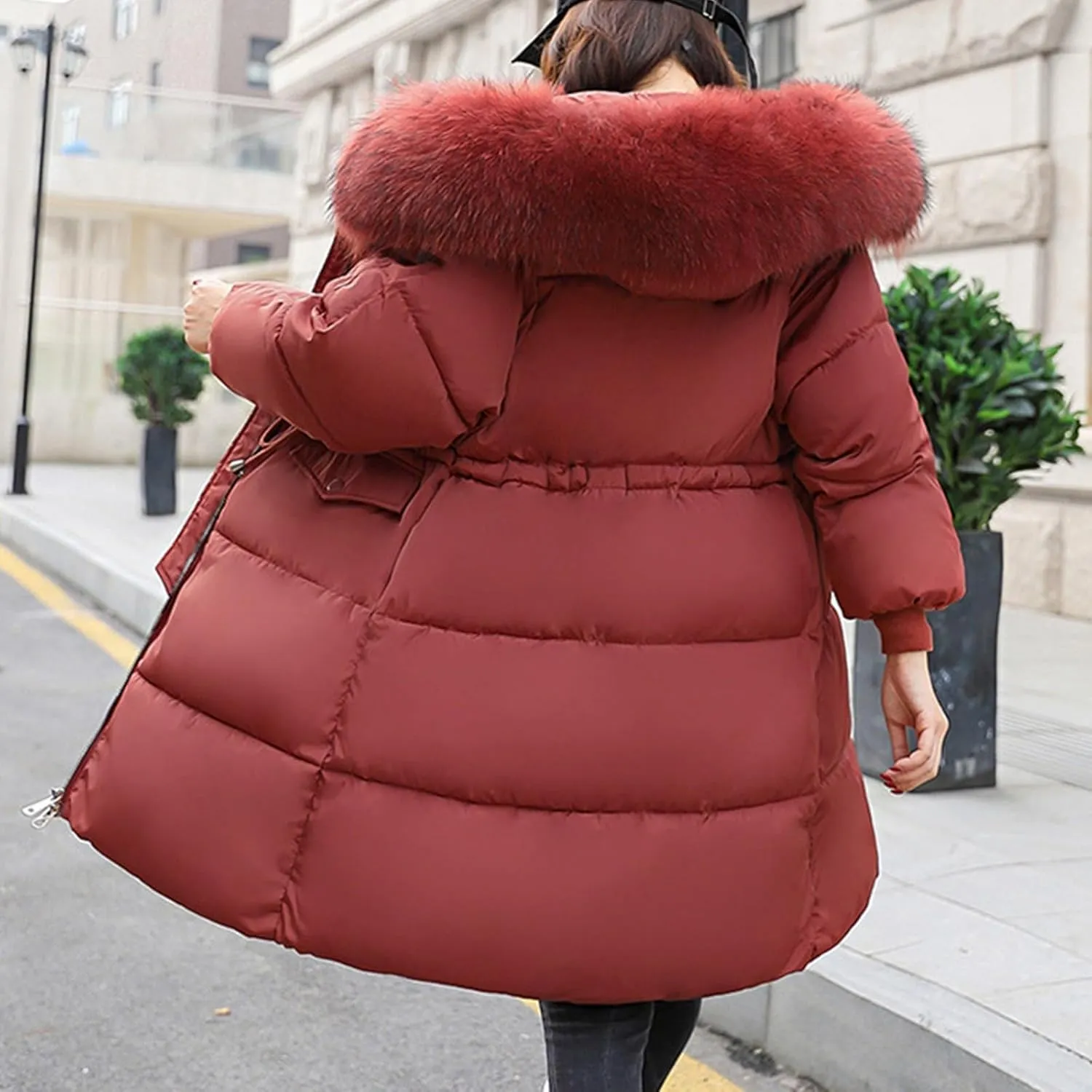 Mmoneyake Winter Coats for Women Oversize Warm Parka Jackets Long Thickened Down Jacket Overcoat Outerwear with Fur Hood