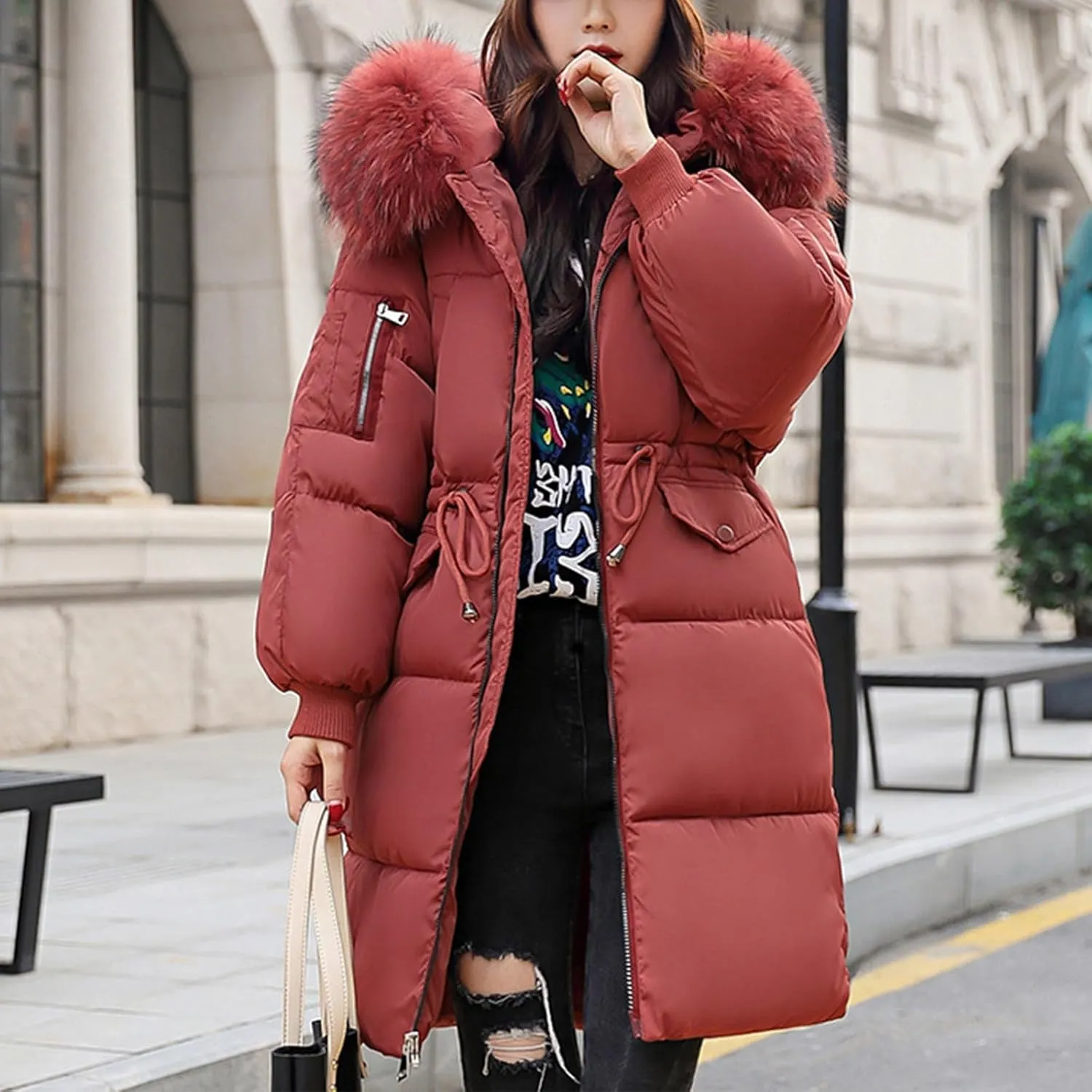 Mmoneyake Winter Coats for Women Oversize Warm Parka Jackets Long Thickened Down Jacket Overcoat Outerwear with Fur Hood