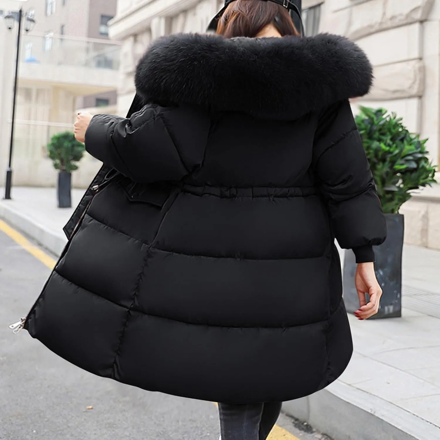Mmoneyake Winter Coats for Women Oversize Warm Parka Jackets Long Thickened Down Jacket Overcoat Outerwear with Fur Hood
