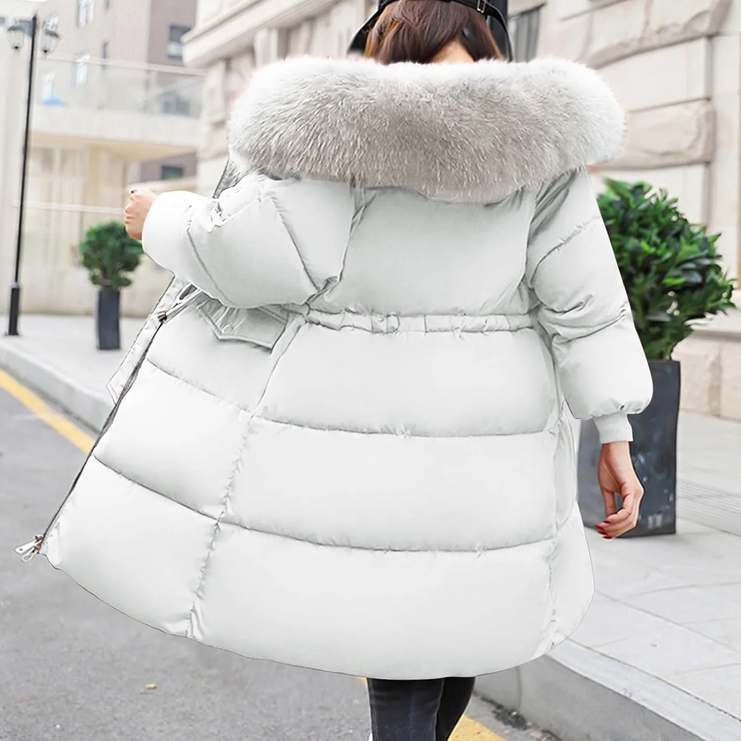 Mmoneyake Winter Coats for Women Oversize Warm Parka Jackets Long Thickened Down Jacket Overcoat Outerwear with Fur Hood