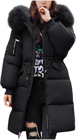 Mmoneyake Winter Coats for Women Oversize Warm Parka Jackets Long Thickened Down Jacket Overcoat Outerwear with Fur Hood