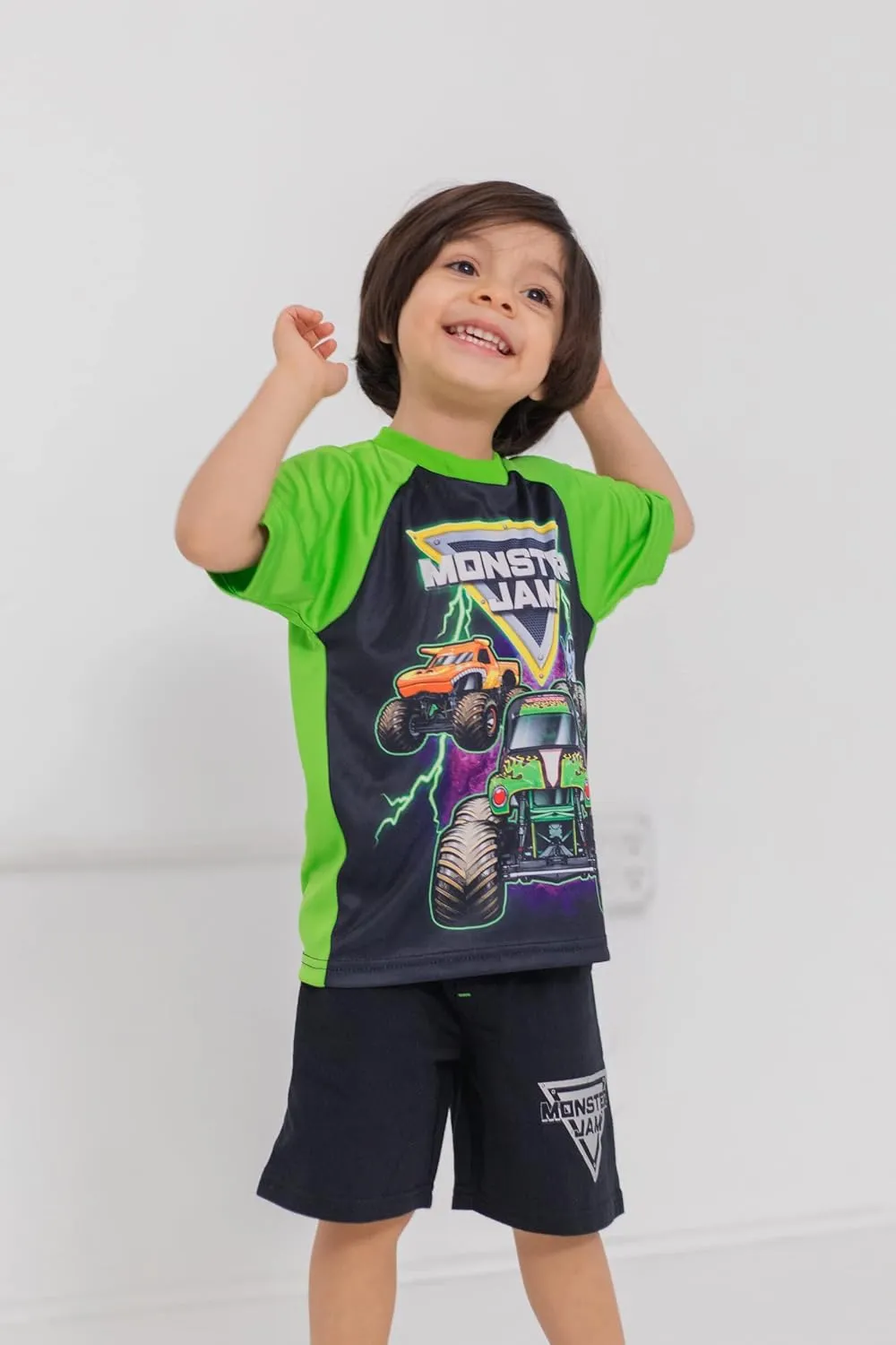 Monster Jam Grave Digger El Toro Loco Megalodon T-Shirt Tank Top and French Terry Shorts 3 Piece Set Toddler to Big Kid