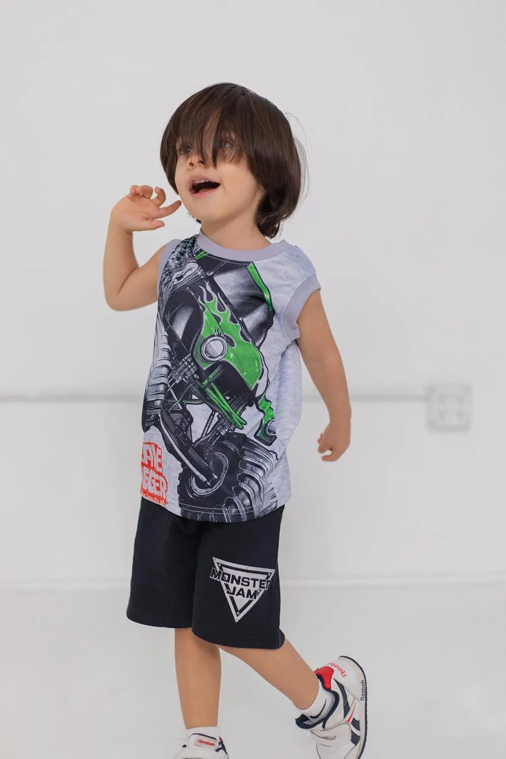 Monster Jam Grave Digger El Toro Loco Megalodon T-Shirt Tank Top and French Terry Shorts 3 Piece Set Toddler to Big Kid