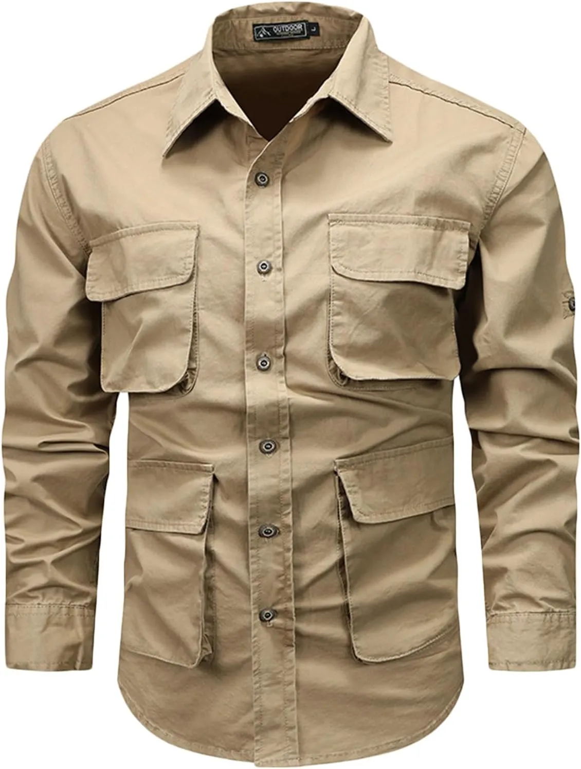Muscularfit Cotton Shirts Jackets for Men 2024 Fashion Solid Multi Pockets Cargo T-Shirt Casual Long Sleeve Button Sweatshirt