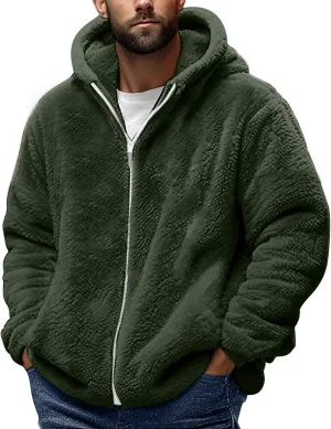 Muscularfit Men's Double Sided Furry Jacket Fall Winter Fashion Hood Coat Warm Down Jacket Full Zip Thicken Padded Outerwear