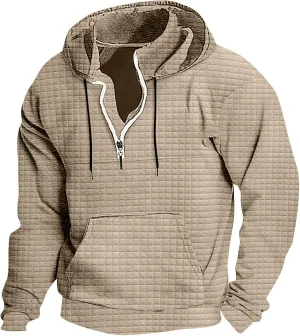 Muscularfit Zip Up Hoodie for Men Casual Stand Collar Button Pullover Waffle Sweatshirts Heavyweight 1/4 Zip Drawstring Shirt