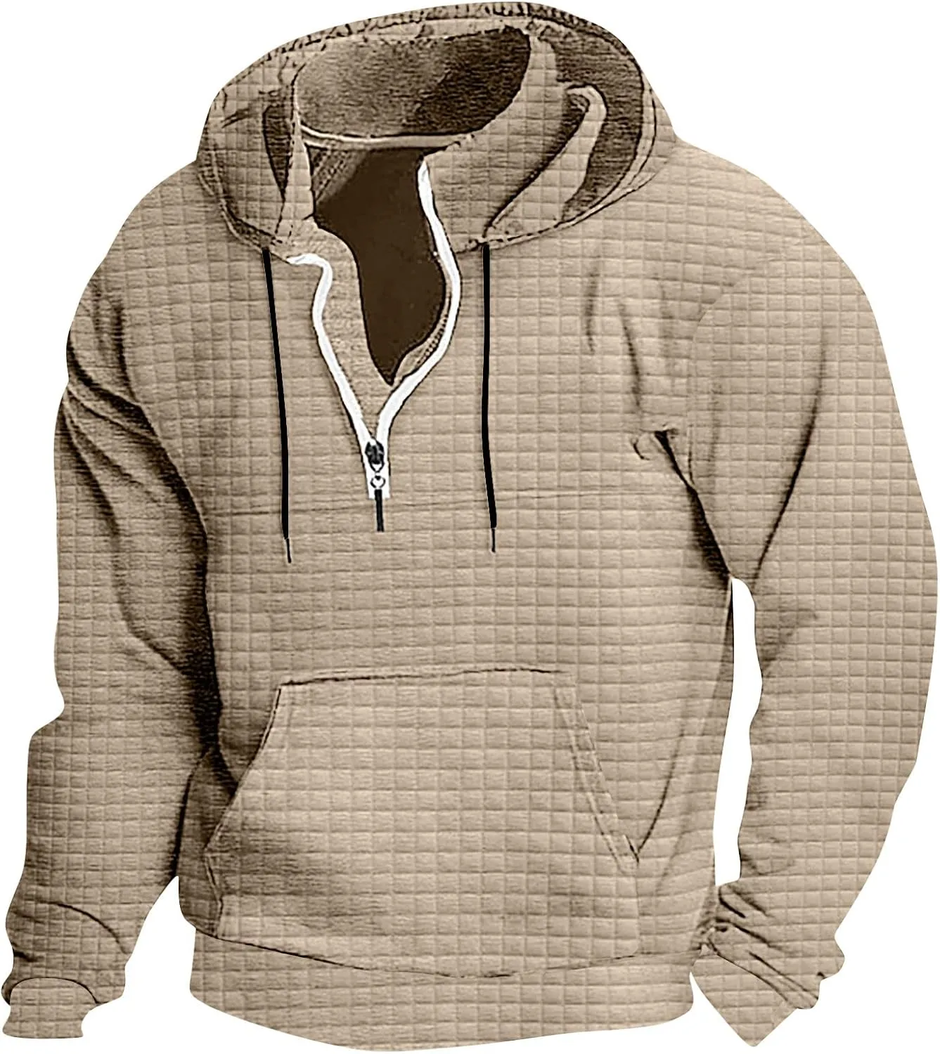 Muscularfit Zip Up Hoodie for Men Casual Stand Collar Button Pullover Waffle Sweatshirts Heavyweight 1/4 Zip Drawstring Shirt